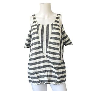 Soft Surroundings Striped Cold Shoulder Top Gray White Linen Size Petite Small